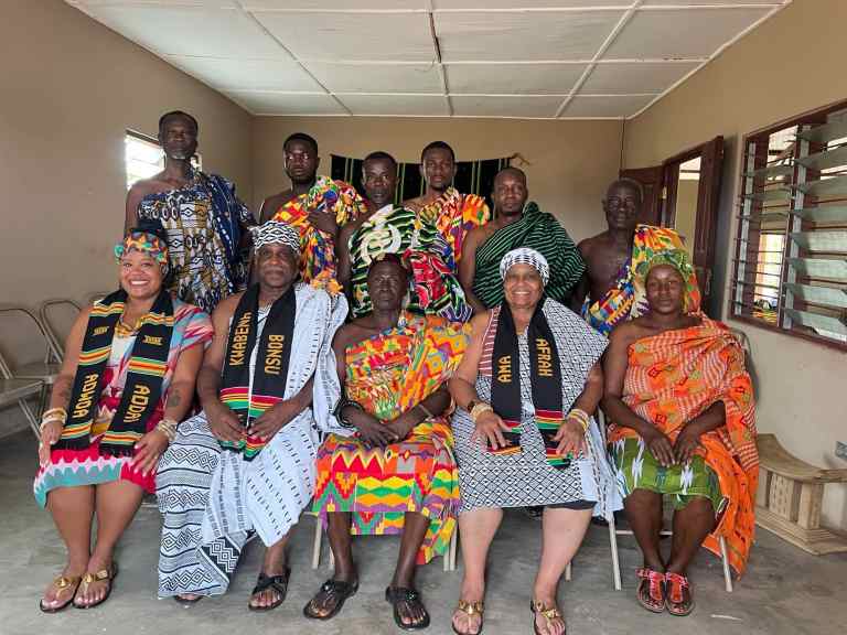 Cultural experience - Timeh Tours Vibrant group of Ghanaian chiefs and elders in traditional attire during cultural event at Timeh Tours.